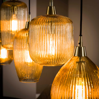 Suspension Stripe verre ambré - 5 lumières, largeur 120 cm