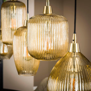Suspension Stripe verre ambré - 5 lumières, largeur 120 cm