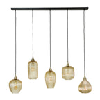 Suspension Stripe verre ambré - 5 lumières, largeur 120 cm