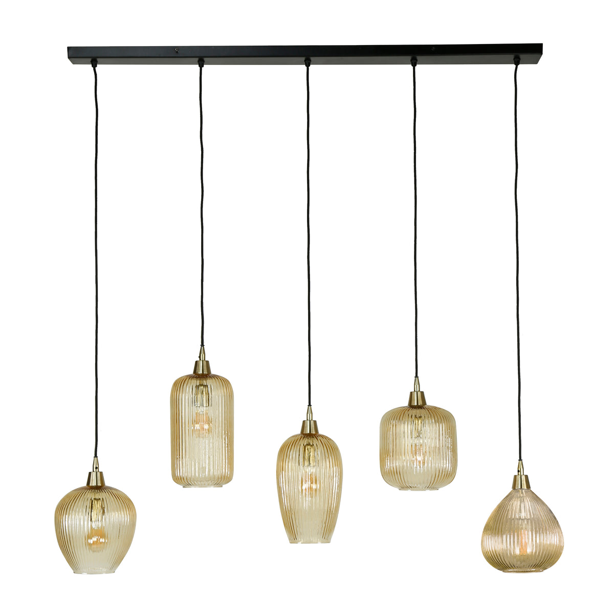 Suspension Stripe verre ambré - 5 lumières, largeur 120 cm