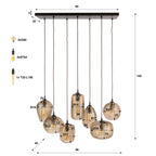 Suspension Chevron verre brun fumé - 4+3 lumières, largeur 96 cm