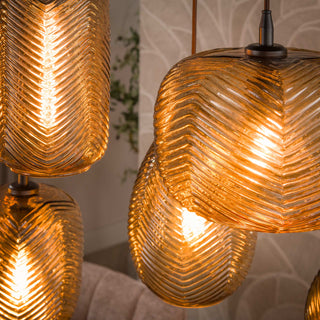 Suspension Chevron verre brun fumé - 4+3 lumières, largeur 96 cm