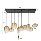 Hanglamp Dot amber glas - 5+4-lichts, 120 cm breed