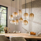 Hanglamp Dot amber glas - 5+4-lichts, 120 cm breed