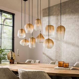 Hanglamp Dot amber glas - 5+4-lichts, 120 cm breed