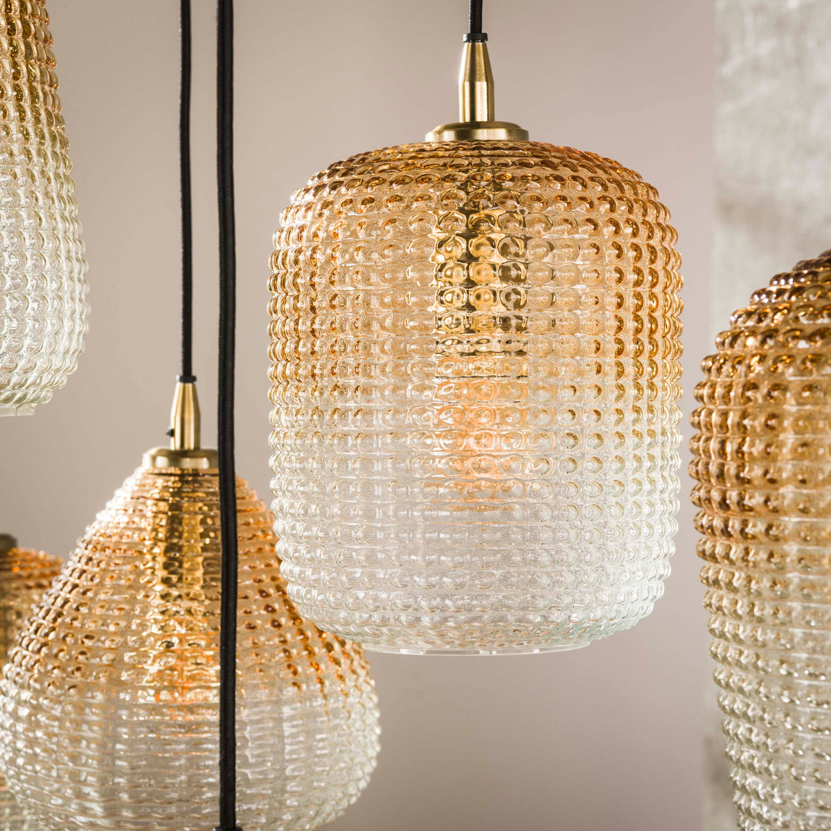 Pendant lamp Dot amber glass - 5+4-light, 120 cm wide