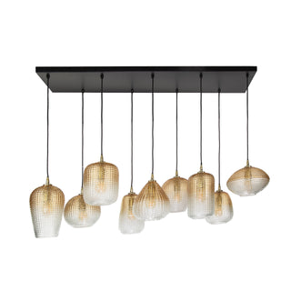 Hanglamp Dot amber glas - 5+4-lichts, 120 cm breed