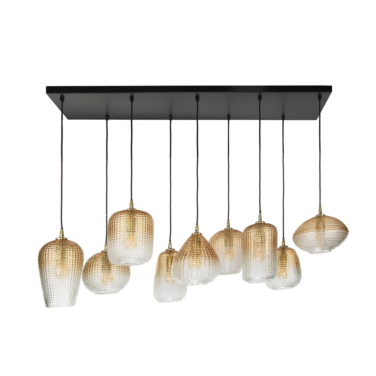 Pendant lamp Dot amber glass - 5+4-light, 120 cm wide