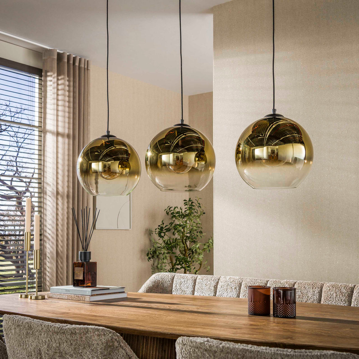 Pendant lamp Bubble Shaded gold - 3-light, 115 cm wide