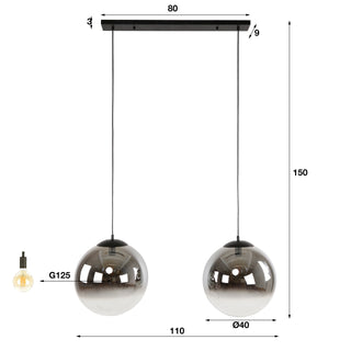 Pendant lamp Bubble Shaded XL artic black - 2-light, 110 cm wide