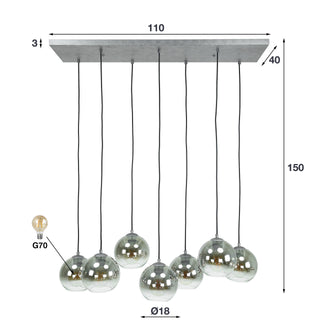 Hanglamp Bubble Shaded oud zilver - 4+3-lichts, 40 cm breed