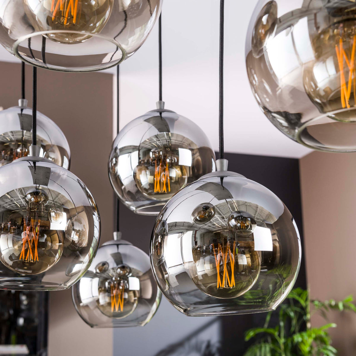 Hanglamp Bubble Shaded oud zilver - 4+3-lichts, 40 cm breed