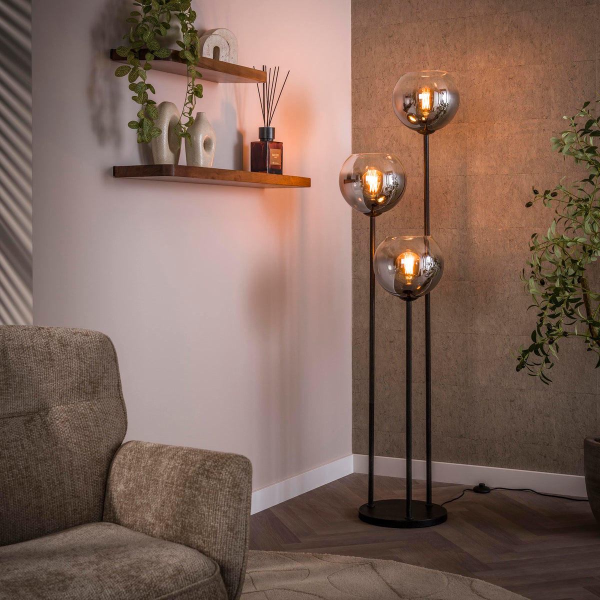 Floor lamp Bubble Shaded artic black - 3-light, 162 cm high