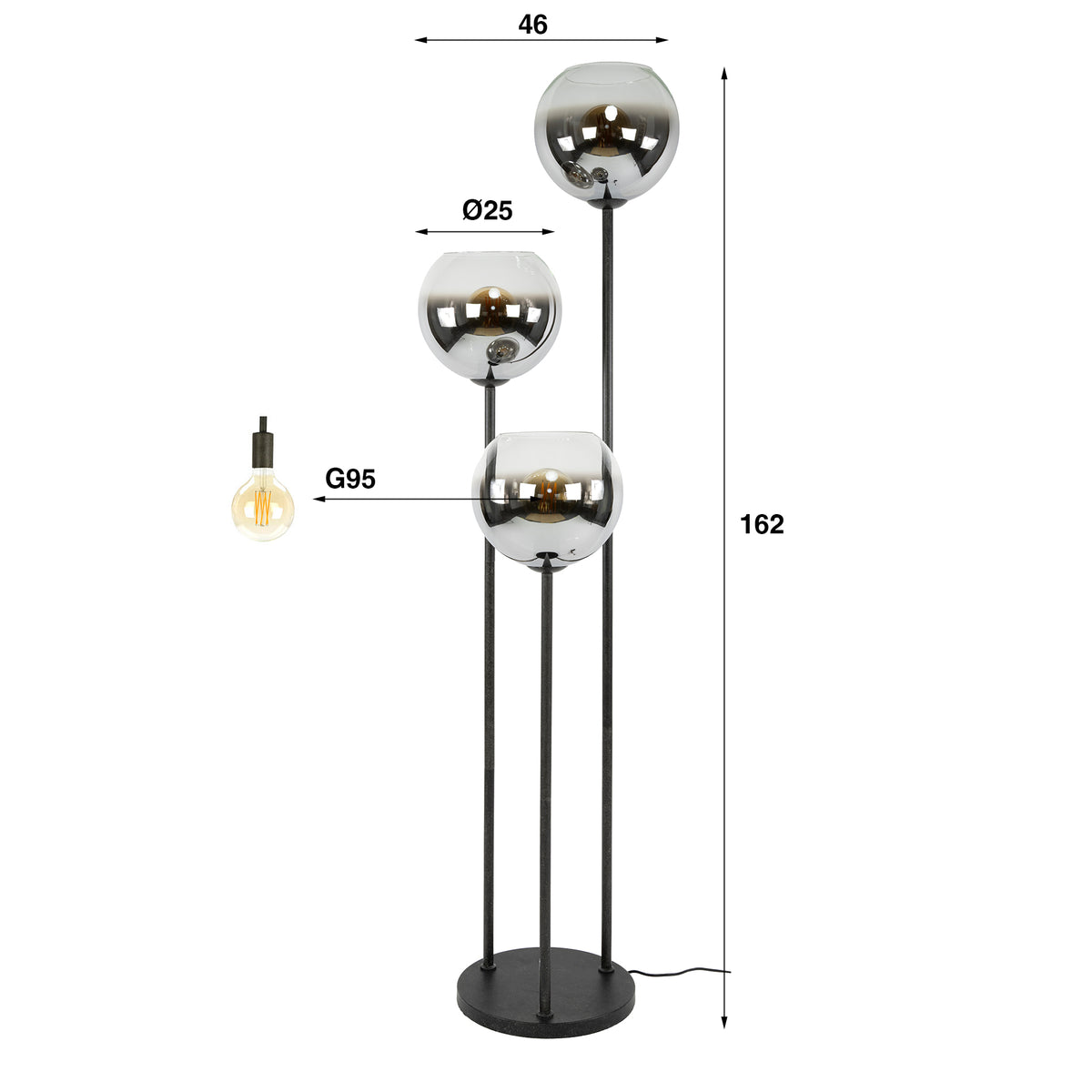 Floor lamp Bubble Shaded artic black - 3-light, 162 cm high