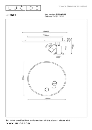 JUBEL - Ceiling light - Ø 40 cm - LED - CCT - 2500K/3000K - Black chrome