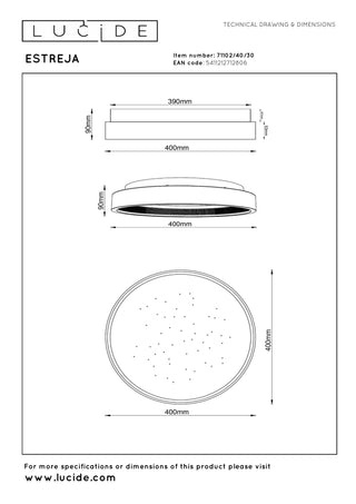 ESTREJA - Plafonnière - Ø 40 cm - LED 3 StepDim - CCT - 2500K/3000K - Zwart