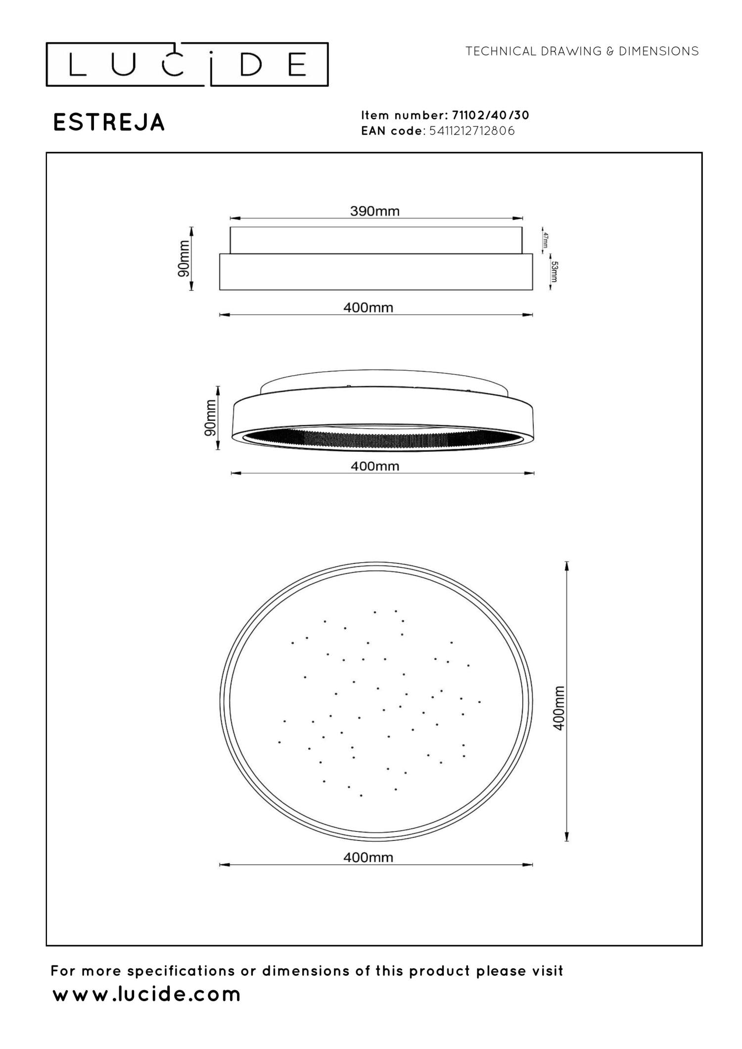 ESTREJA - Plafonnière - Ø 40 cm - LED 3 StepDim - CCT - 2500K/3000K - Zwart