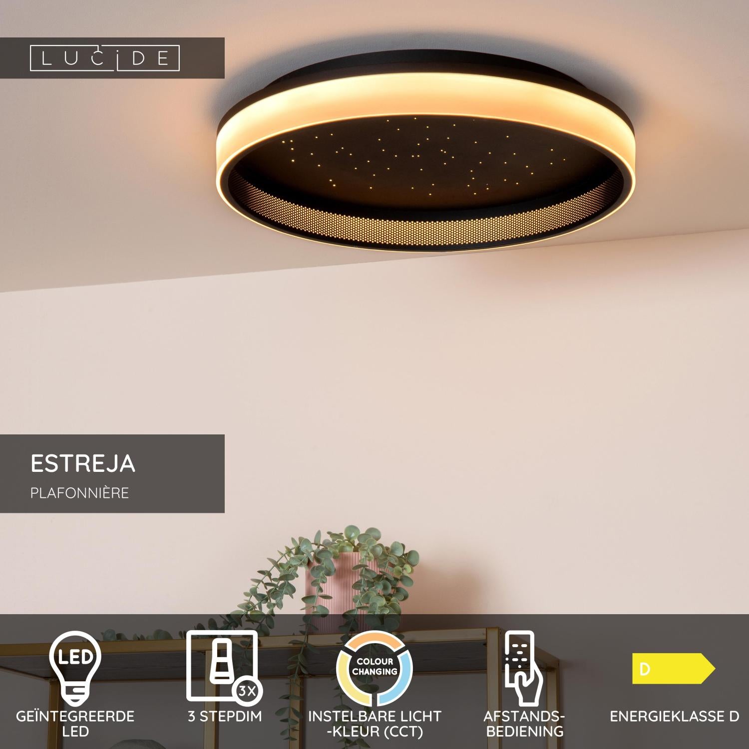 ESTREJA - Plafonnière - Ø 40 cm - LED 3 StepDim - CCT - 2500K/3000K - Zwart