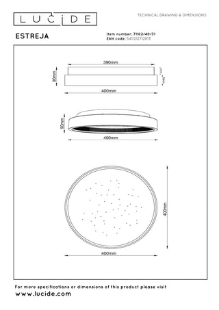 ESTREJA - Plafonnière - Ø 40 cm - LED 3 StepDim - CCT - 2500K/3000K - Wit