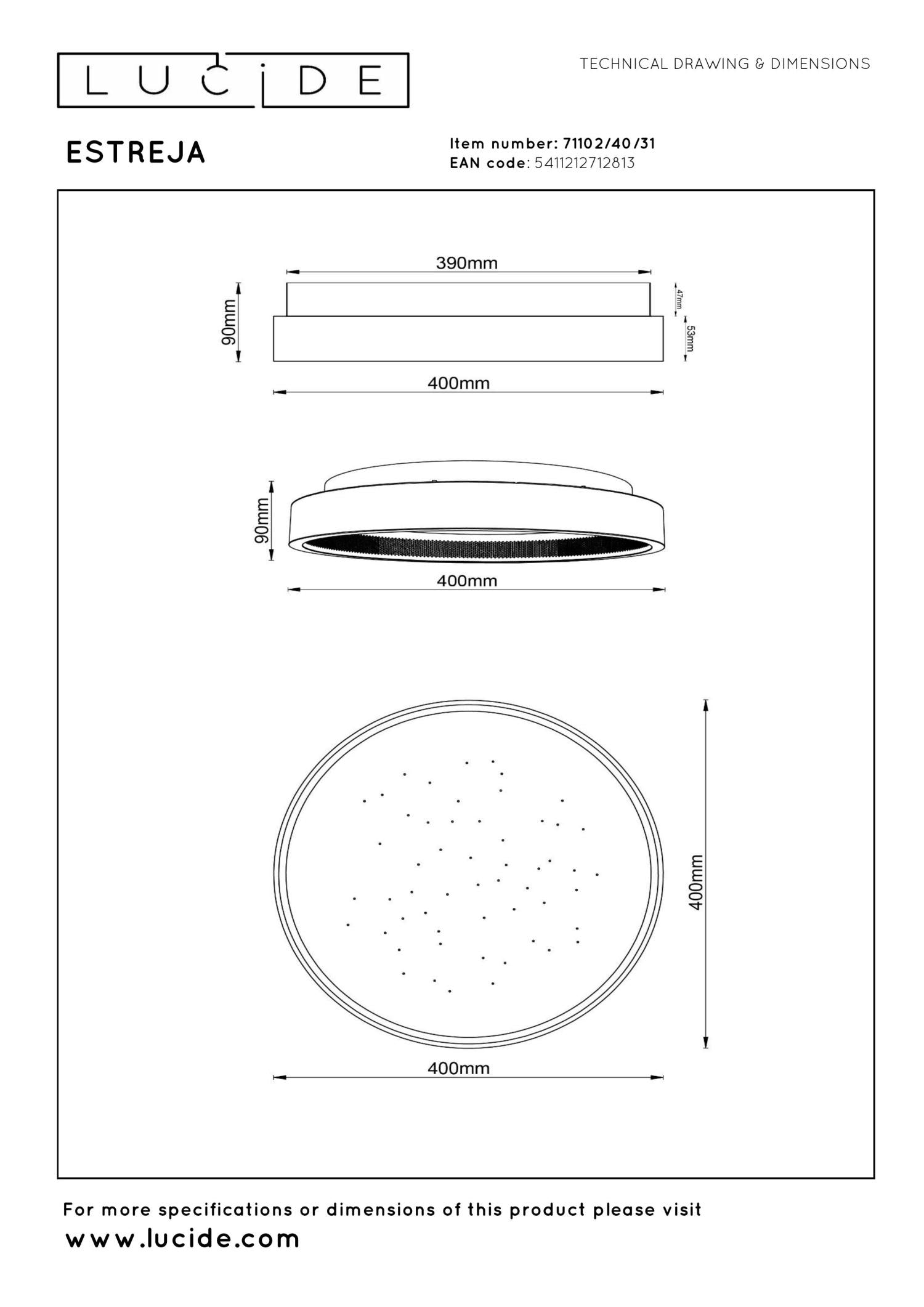 ESTREJA - Plafonnière - Ø 40 cm - LED 3 StepDim - CCT - 2500K/3000K - Wit