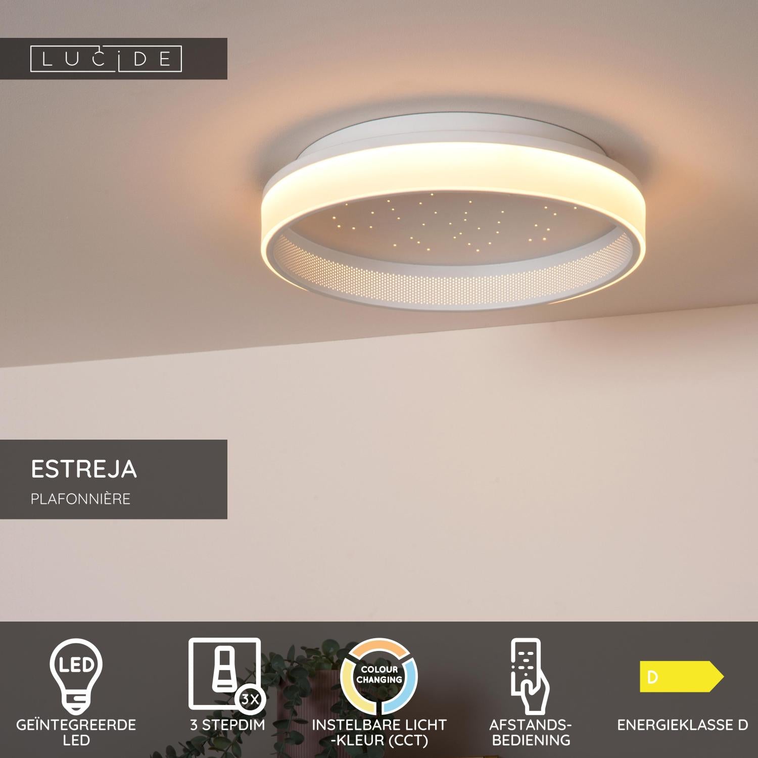 ESTREJA - Plafonnière - Ø 40 cm - LED 3 StepDim - CCT - 2500K/3000K - Wit
