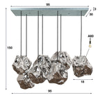 Hanglamp Rock chroom glas - 4+3-lichts, 95 cm breed