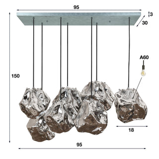 Hanglamp Rock chroom glas - 4+3-lichts, 95 cm breed