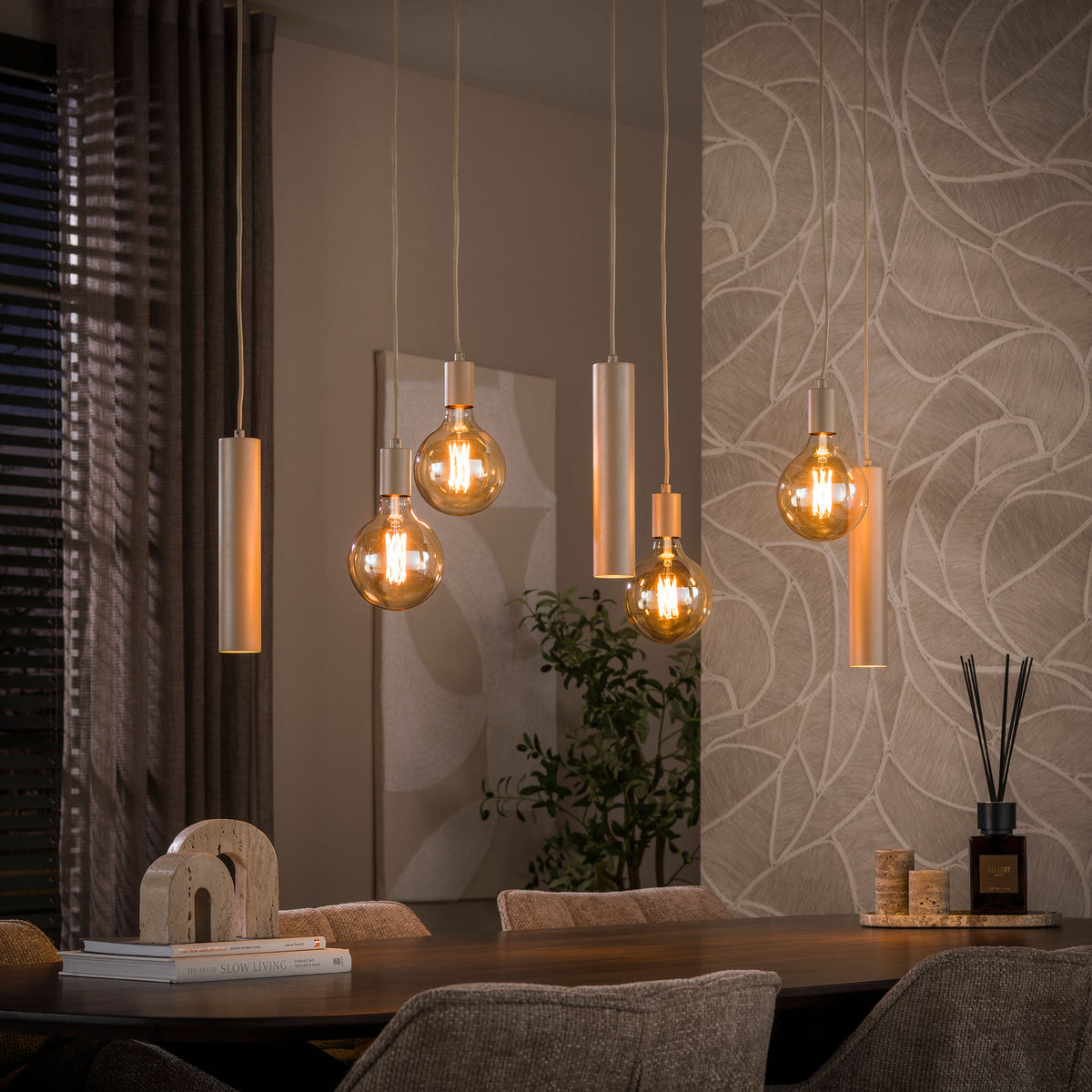 Pendant lamp Senso beige - 4+3-light, 100 cm wide