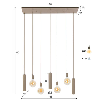 Suspension Senso beige - 4+3 lumières, largeur 100 cm