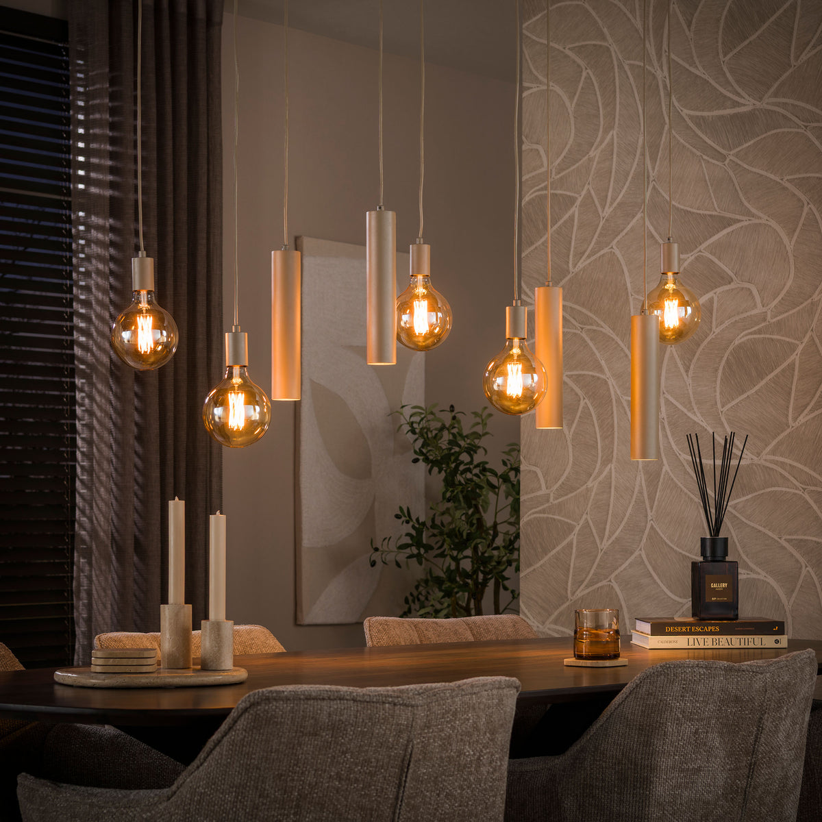 Pendant lamp Senso beige - 5+4-light, 120 cm wide