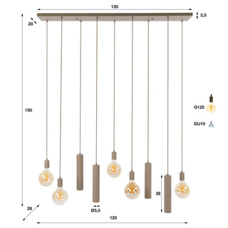 Suspension Senso beige - 5+4 lumières, largeur 120 cm