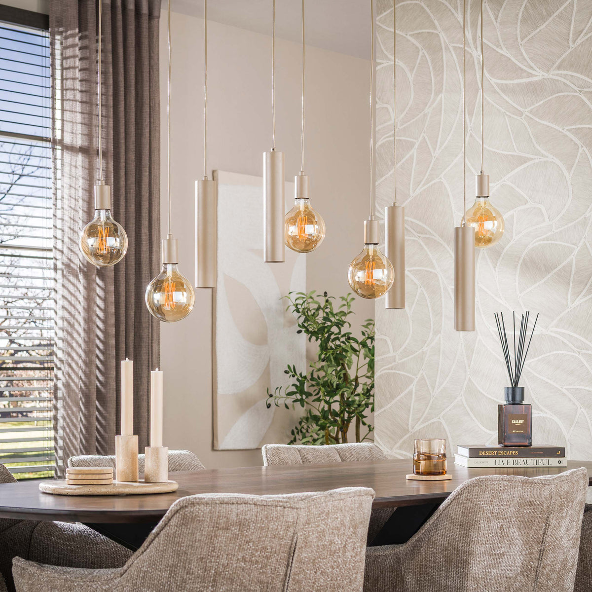 Pendant lamp Senso beige - 5+4-light, 120 cm wide