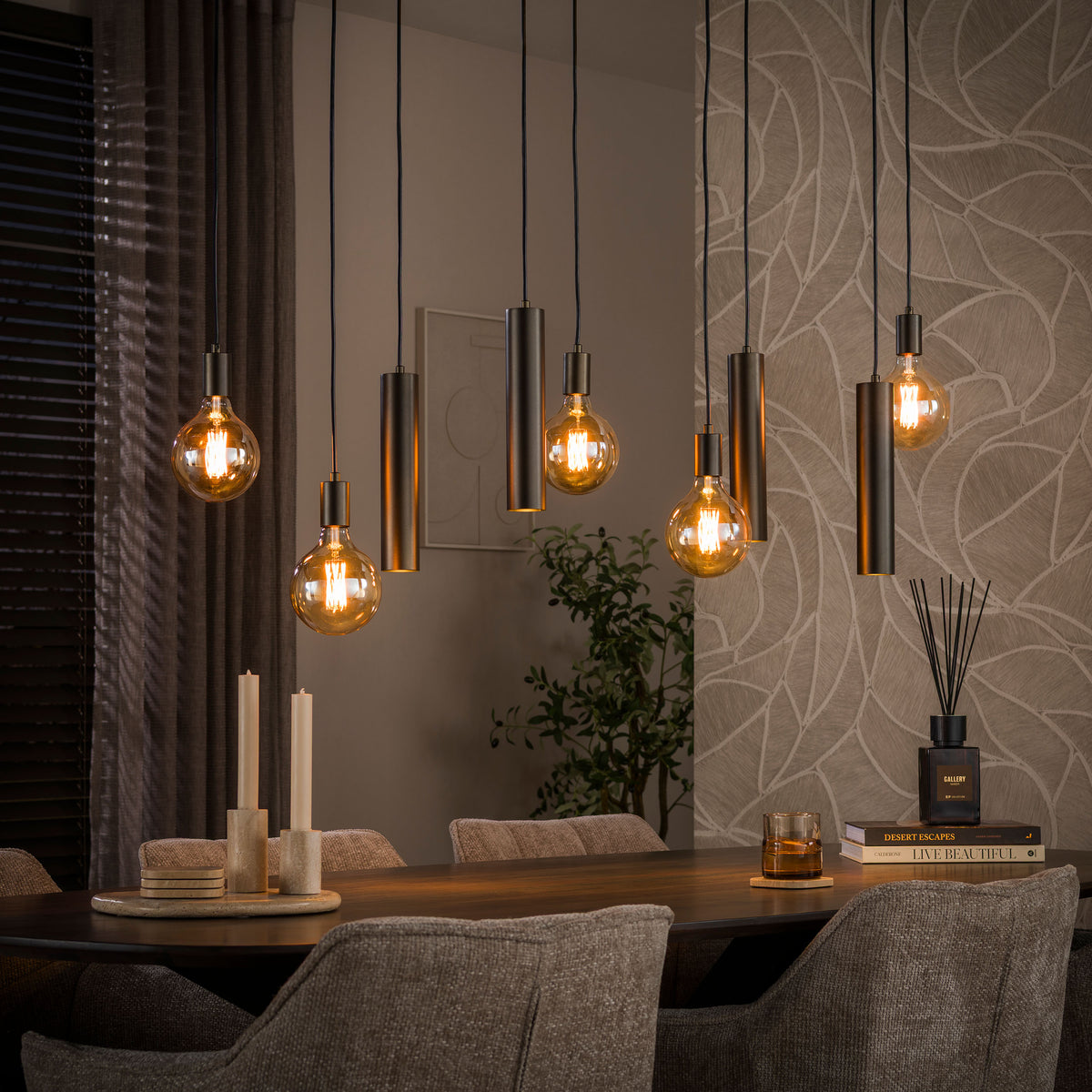 Pendant lamp Senso sienna brown - 5+4-light, 120 cm wide