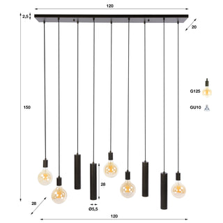 Suspension Senso brun sienna - 5+4 lumières, largeur 120 cm