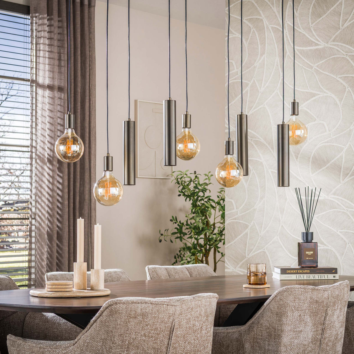 Pendant lamp Senso sienna brown - 5+4-light, 120 cm wide