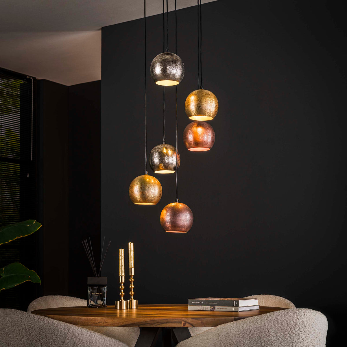 Pendant lamp Bol Metal matt nickel mix - 6-light, diameter 40 cm