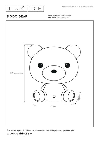 DODO BEAR - Night light Children's room - LED 3 StepDim - 1x3W 4000K - White