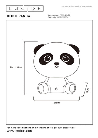 DODO PANDA - Veilleuse Chambre d'enfant - LED 3 StepDim - 1x3W 4000K - Noir