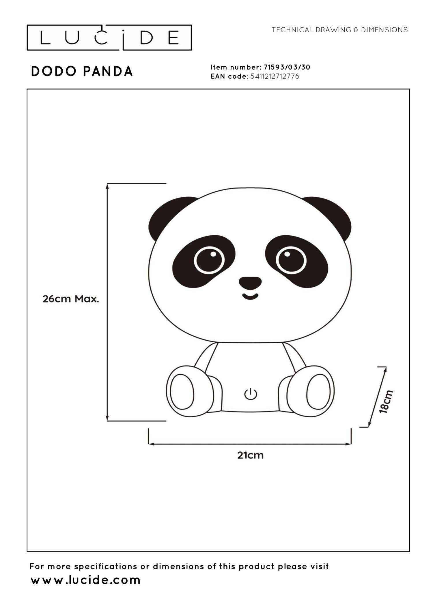 DODO PANDA - Veilleuse Chambre d'enfant - LED 3 StepDim - 1x3W 4000K - Noir