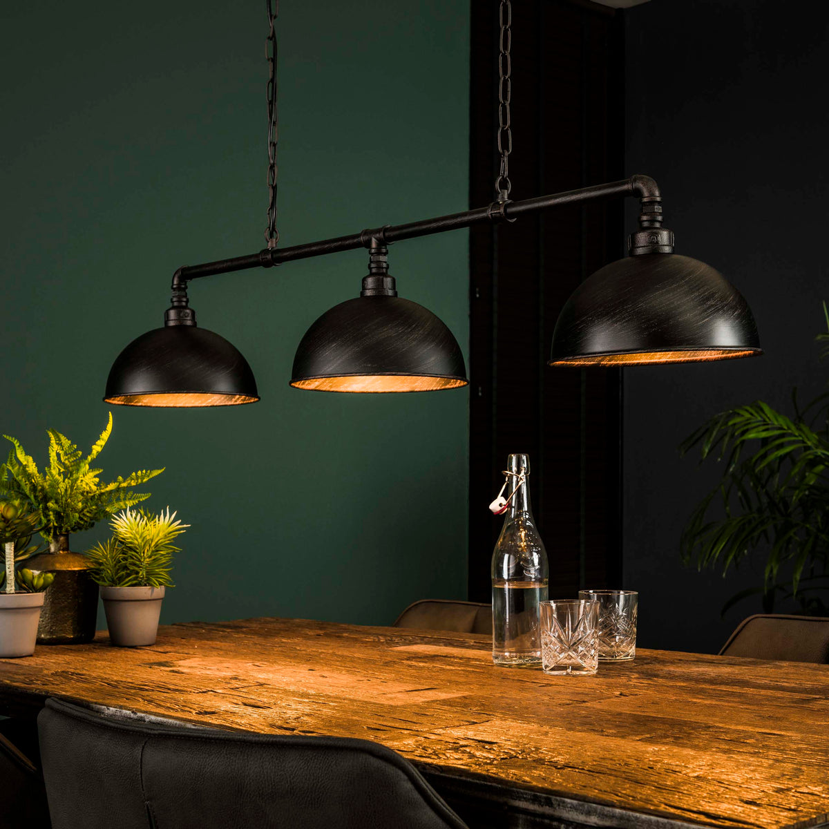Hanglamp Industrial Tube zwart - 3-lichts, 118 cm breed