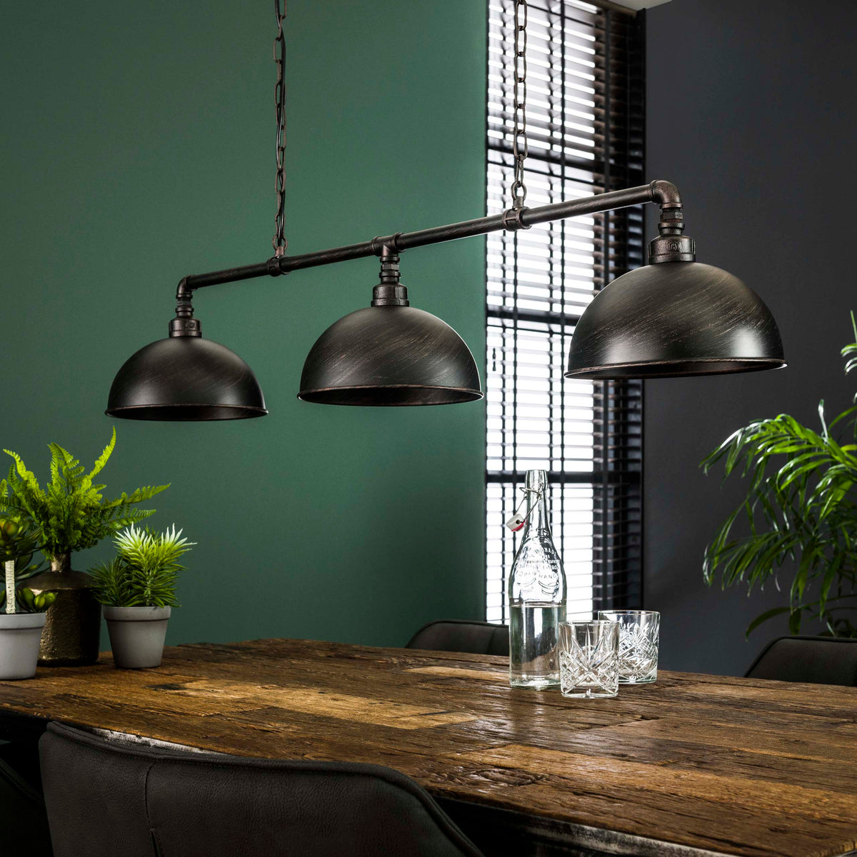 Hanglamp Industrial Tube zwart - 3-lichts, 118 cm breed