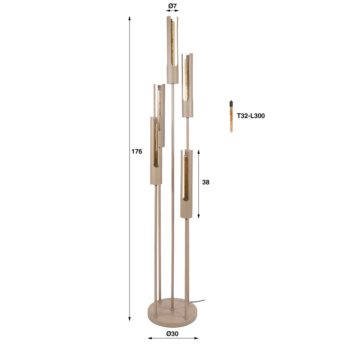 Floor lamp Tube beige - 5-light, 175 cm high