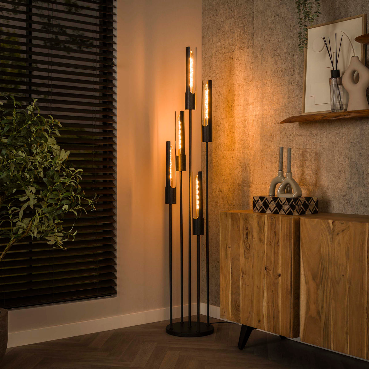 Floor lamp Tube artic black - 5-light, 175 cm high