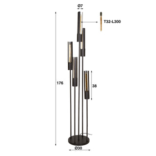 Lampadaire Tube noir artic - 5 lumières, hauteur 175 cm