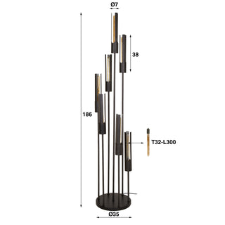 Floor lamp Tube artic black - 7-light, 186 cm high