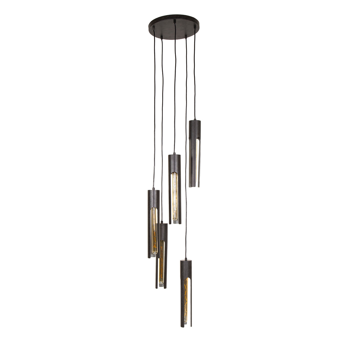 Pendant lamp Tube artic black - 5-light, diameter 30 cm