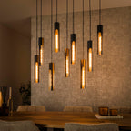 Suspension Tube noir artic - 5+4 lumières, largeur 100 cm