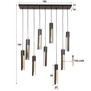Suspension Tube noir artic - 5+4 lumières, largeur 100 cm