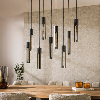 Suspension Tube noir artic - 5+4 lumières, largeur 100 cm