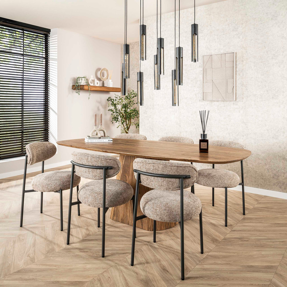 Pendant lamp Tube artic black - 5+4-light, 100 cm wide